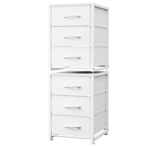 Stackable 3-Tier Closet Storage Drawers - Narrow Fabric Dresser with Wooden Top & Metal Frame, 2-Pack