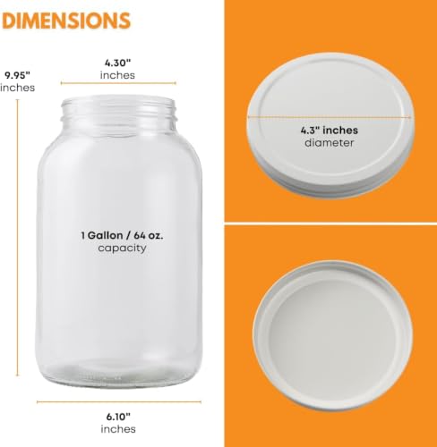 4 Pack 1-Gallon Wide Mouth Glass Jars with Metal Lids - Heavy-Duty Food Storage