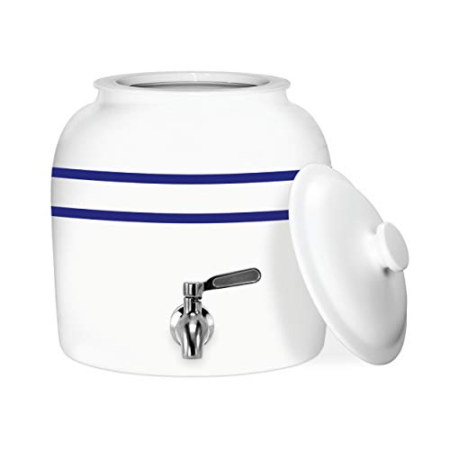Blue Stripe Porcelain Ceramic Water Dispenser with Stainless Steel Faucet - Fits 3-5 Gallon Jugs
