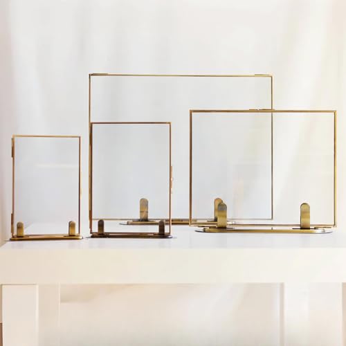 CAQ 11x14 Brass Floating Picture Frame - Vintage Glass Tabletop Display