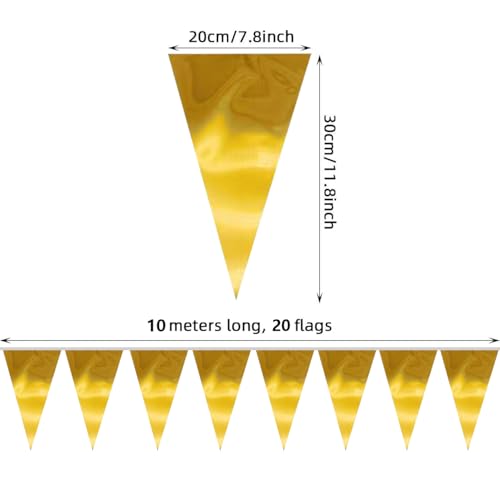 Gold Triangle Pennant Banner 65FT Party Decorations for Weddings Birthdays & Celebrations