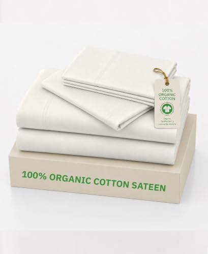 King Organic Cotton Bed Sheets - Soft Cream, 4-Piece Sateen Set