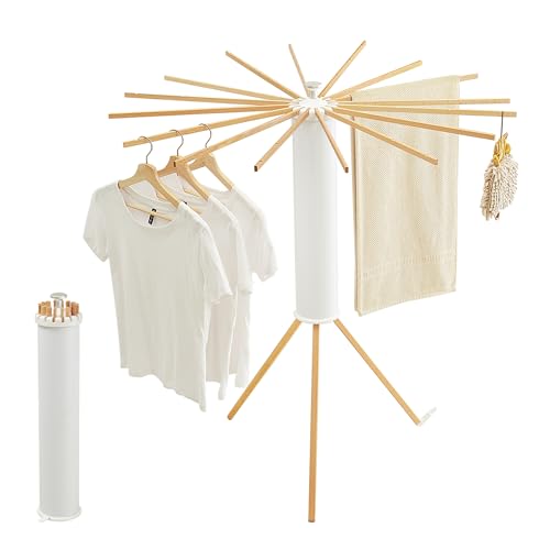 Foldable Clothes Drying Rack with Wooden Tripod - Space-Saving Laundry Stand