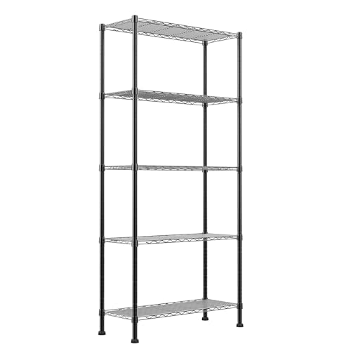 Adjustable Wire Shelving Storage Rack - Black, 5 Tiers, 14.1"D x 30"W x 79"H