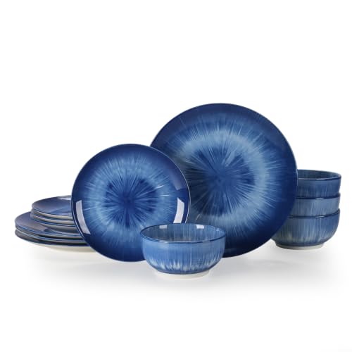 Ceramic Dinnerware Set for 4 - 12 Pieces Blue Service for Kitchen