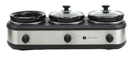 Triple Slow Cooker Buffet Server 2.5 Qt Each Food Warmer Stainless Steel