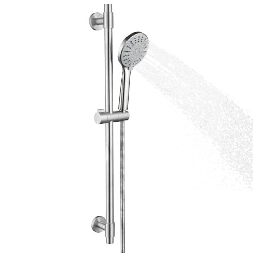 YSNOL Brushed Nickel Adjustable Shower Slide Bar with 5-Function Handheld Shower Head