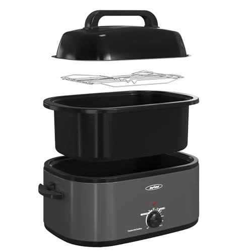 28 Quart Electric Roaster Oven with Self-Basting Lid - Large Capacity Turkey Roaster, Fast Heating, Warming Setting, Grey Variation