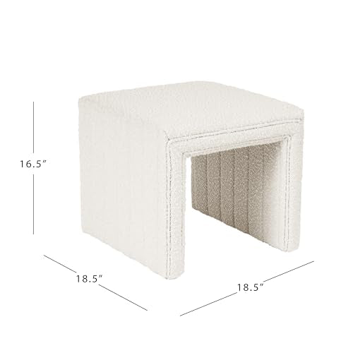 HomePop 19" Modern Channel Tufted Ottoman - Cream Boucle, Compact Footrest