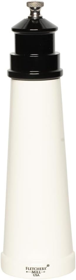 Fletchers' Mill Lighthouse Salt Mill, White/Red - 6 Inch, Adjustable Coarseness Fine to Coarse, MADE IN U.S.A.