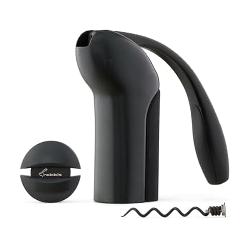 Rabbit Black Vertical Lever Corkscrew Wine Opener with Foil Cutter, 7.7x8.8 in