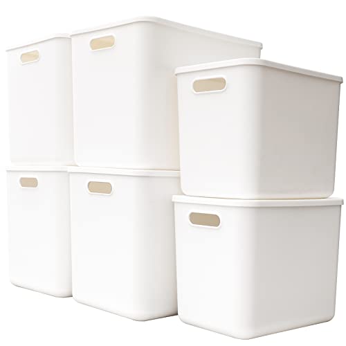 Plastic Storage Baskets with Lids 6-Pack Large & Small Organizers for Shelves, Drawers, Home & Office - 4XL+2L