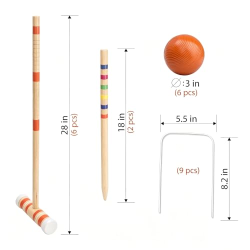 ROPODA 28-inch Six-Player Croquet Set Outdoor Lawn Game for Adults & Kids