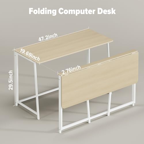 Extra Large Folding Computer Desk 47.2 x 19.6 Inches Oak Finish for Small Spaces