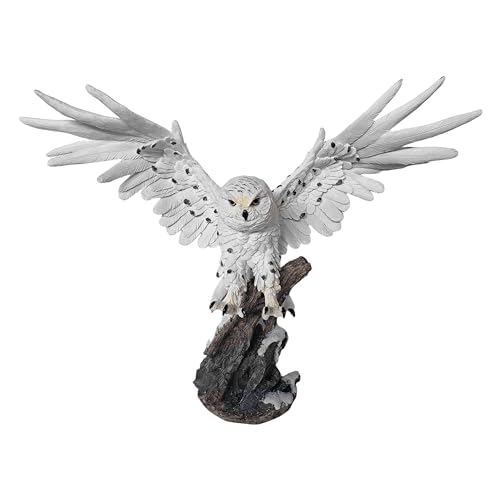 ICE ARMOR 18.5 in Yellow-Eyed Snow Owl Decor Sculpture | White Owl Figurine, Shelf & Table Statue, Medium-Large Variation 54689-White