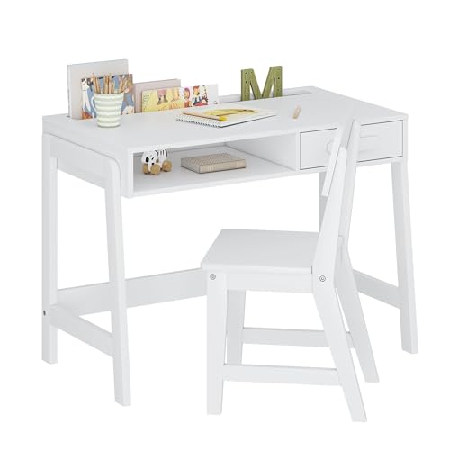 UTEX Wooden Kids Desk and Chair Set with Open Storage & 1 Drawer