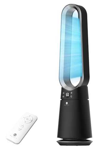 ULTTY Black Bladeless Tower Fan with Remote, 20 Speeds, 3 Modes, 8H Timer, 38" Quiet Oscillating Floor Fan