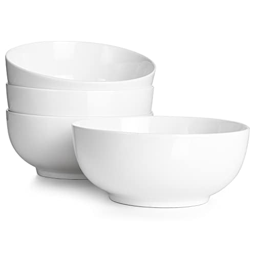 DOWAN 39 OZ Soft White Ceramic Soup & Pasta Bowls Set of 4 - Deep Noodle & Salad Bowls