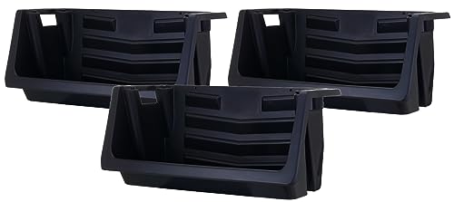 Heavy Duty Stack Bins - Interlocking Nesting Storage Containers Pack of 3 - Black