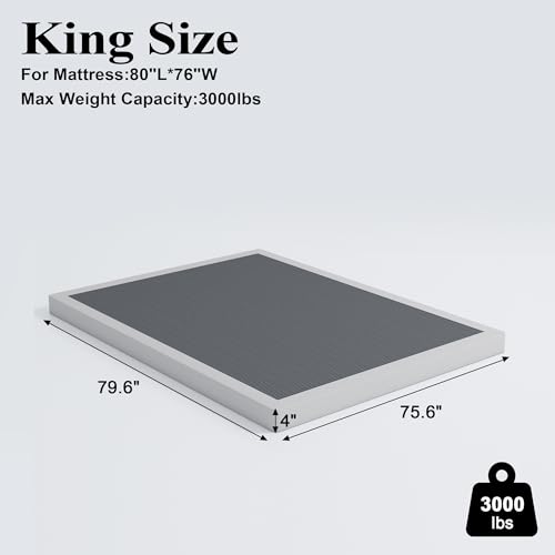 4 Inch King Size Heavy Duty Box Spring Mattress Foundation - Sturdy Metal Support