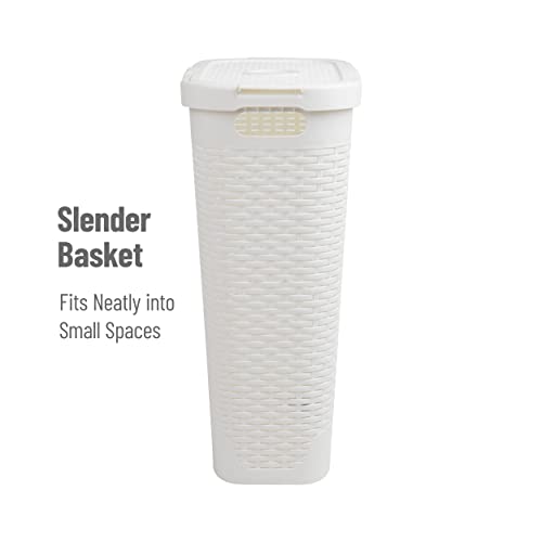 Mind Reader White Slim Laundry Hamper with Lid, 40L Space-Saving Tapered Design