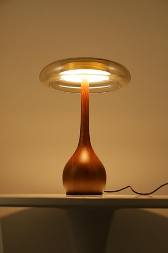 Gold Small Teardrop Table Lamp with Wooden Base - 12.4 Inch Bedroom Decor