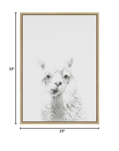 Kate and Laurel Sylvie Alpaca Animal Print Black and White Portrait Framed Canvas Wall Art by Simon Te Tai, 23x33 Natural