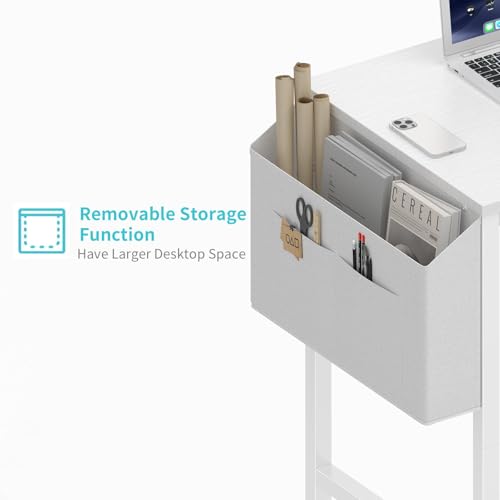Small White Study Desk 23.6 Inch for Kids Girls with Storage Bag & Headphone Hook
