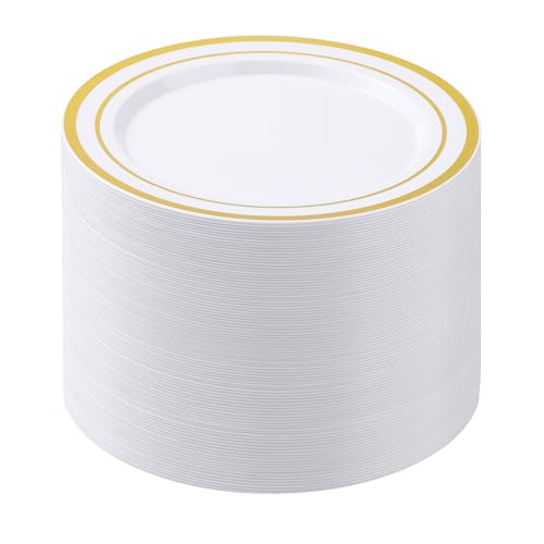 White Gold 10.25 Inch Plastic Party Plates - 100PCS Disposable Dinnerware