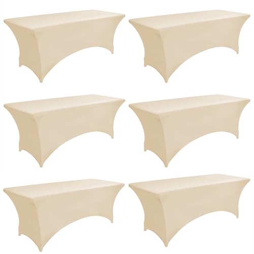 ZarzaaSik 6-Pack 8ft Spandex Table Covers for Rectangle Folding Tables - Washable Elastic Tablecloth - Ultimate Fitted Table Protector for Birthday Parties, Trade Shows, Banquet