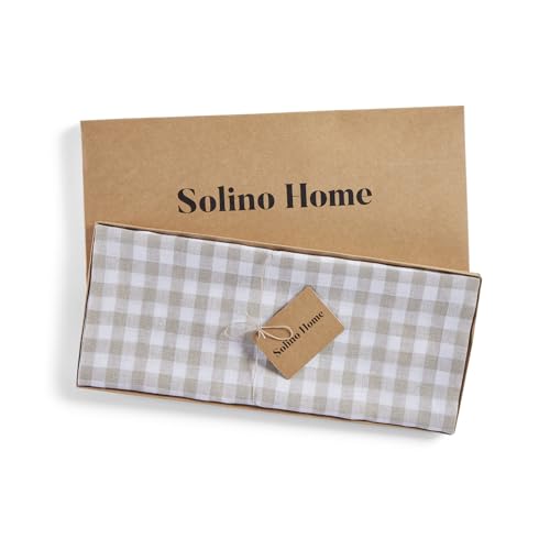 Solino Home Natural Linen Table Runner 14 x 36 inches Gingham Check - Pure European Flax