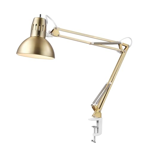 Gold 32-Inch Multi-Joint Desk Lamp with Clamp - Matte Brass Finish, Adjustable Swing Arm, Home Office Lighting Variation