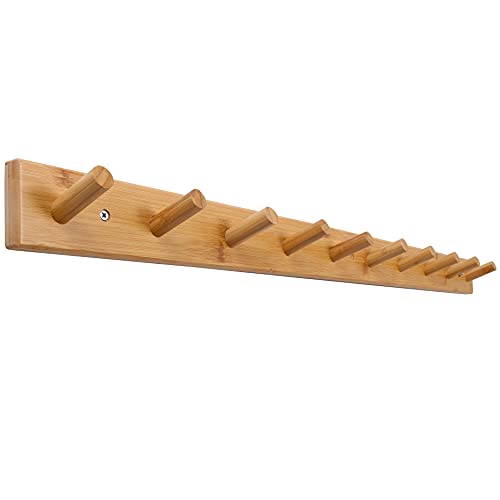 Wall Mounted Coat Rack 38 Inch Bamboo with 10 Hooks - Natural Shaker Style - Variation: Bamboo Gold / 38 Inch / 1