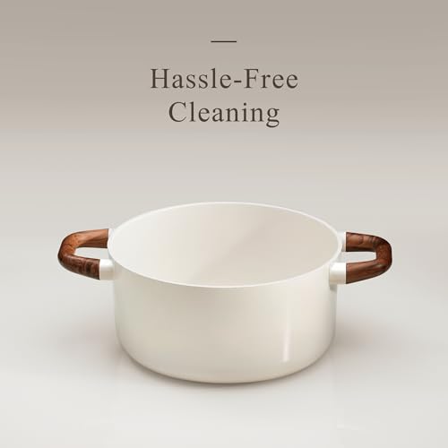White 5 Quart Nonstick Stock Pot with Lid and Ladle - Even Heating, PFOA Free