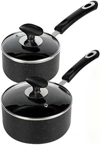 Skiennix Nonstick Saucepan Set - 1 Quart & 2 Quart with Glass Lid | Ideal for Home & Restaurant Use, Black