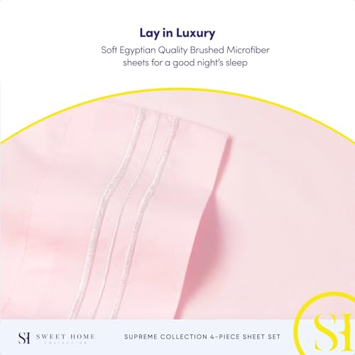 Pink Full 1800 Thread Count Egyptian Microfiber Sheet Set with Elastic Fitted Sheets