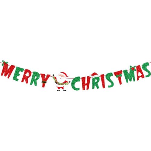 Comelodiant Merry Christmas Banner Glitter Red &Green Christmas Bunting Banner Sign for Xmas Decorations Indoor Christmas Home Wall Fireplace Mantel D?cor