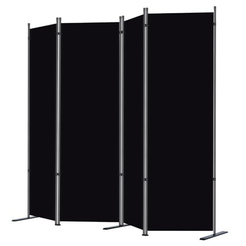 RANTILA Black 4-Panel Room Divider, 6ft Folding Privacy Screen, Freestanding Partition