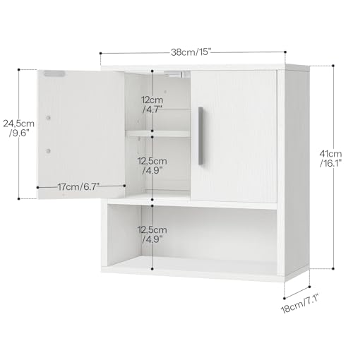 Wall Mounted Bathroom Cabinet with Adjustable Shelf White - Over Toilet Storage