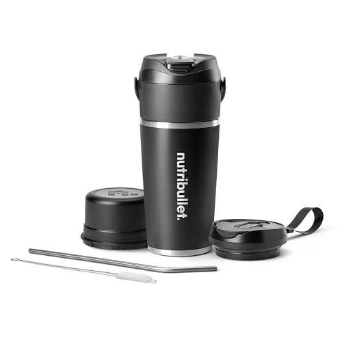 NutriBullet Flip Portable Blender 20 oz Black Insulated Cup Cordless NBPB50350AK