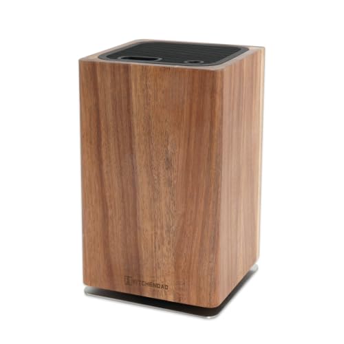 KITCHENDAO Magnetic Knife Block - Fixed Parallel Slot, 360° Rotary Acacia Wood, Large Capacity Kitchen Organizer