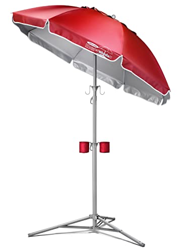 Wondershade Portable Sun Shade Umbrella - Red, Adjustable Beach & Outdoor Umbrella with Tripod Base