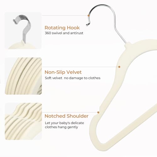 Velvet Baby Clothes Hangers 50 Pack - 11.8 Inch Beige, Space-Saving & Non-Slip
