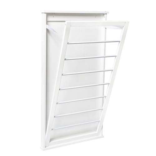 Wall-Mount Wooden Clothes Drying Rack – Supports 30 lb, White, Space-Saving