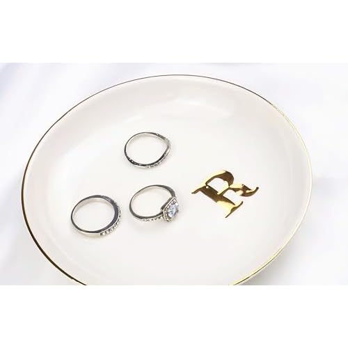 Ceramic Ring Dish Initial Jewelry Dish Personalized J-Monogrammed For Women Engagement Wedding Gifts,Jewelry Tray For Friends,Sister,Birthday Mother'S Day Christmas For Women, White
