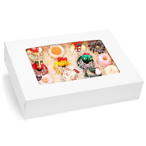 Moretoes 20pcs Large 19x14x4in Cake Boxes with Window - Auto-Popup, Clear Window, Food-Grade Paperboard, Cake & Pastry Packaging