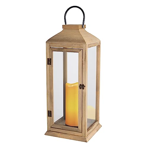 Bdor 27.5 Inch Outdoor Wooden Lantern with LED Candle & Timer - Porch & Patio Decor