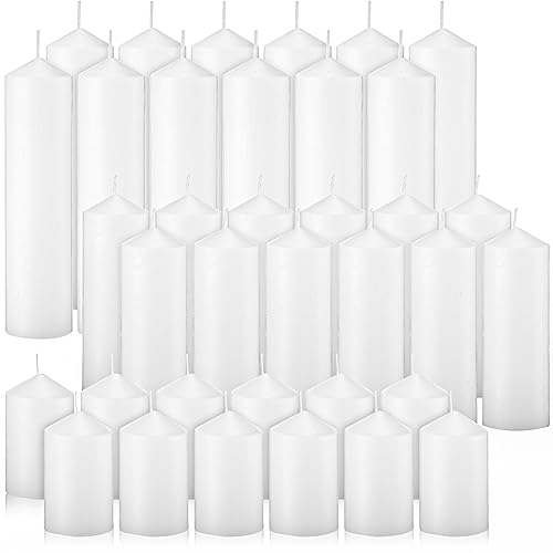 White Unscented Pillar Candles Bulk Set - 36 Pack in 3 Sizes by MTLEE