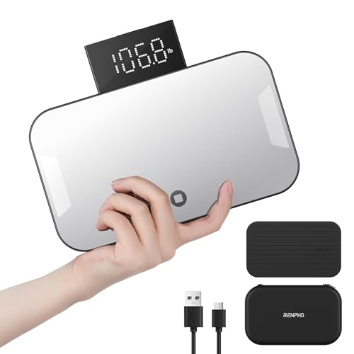 RENPHO Travel Scale with Mirror, Rechargeable, LED Display, 8.98x5.28 Inches