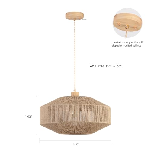 Large Woven Pendant Light Fixture - Natural Hemp Rope for Kitchen & Dining - Variation of Pendant Light-2